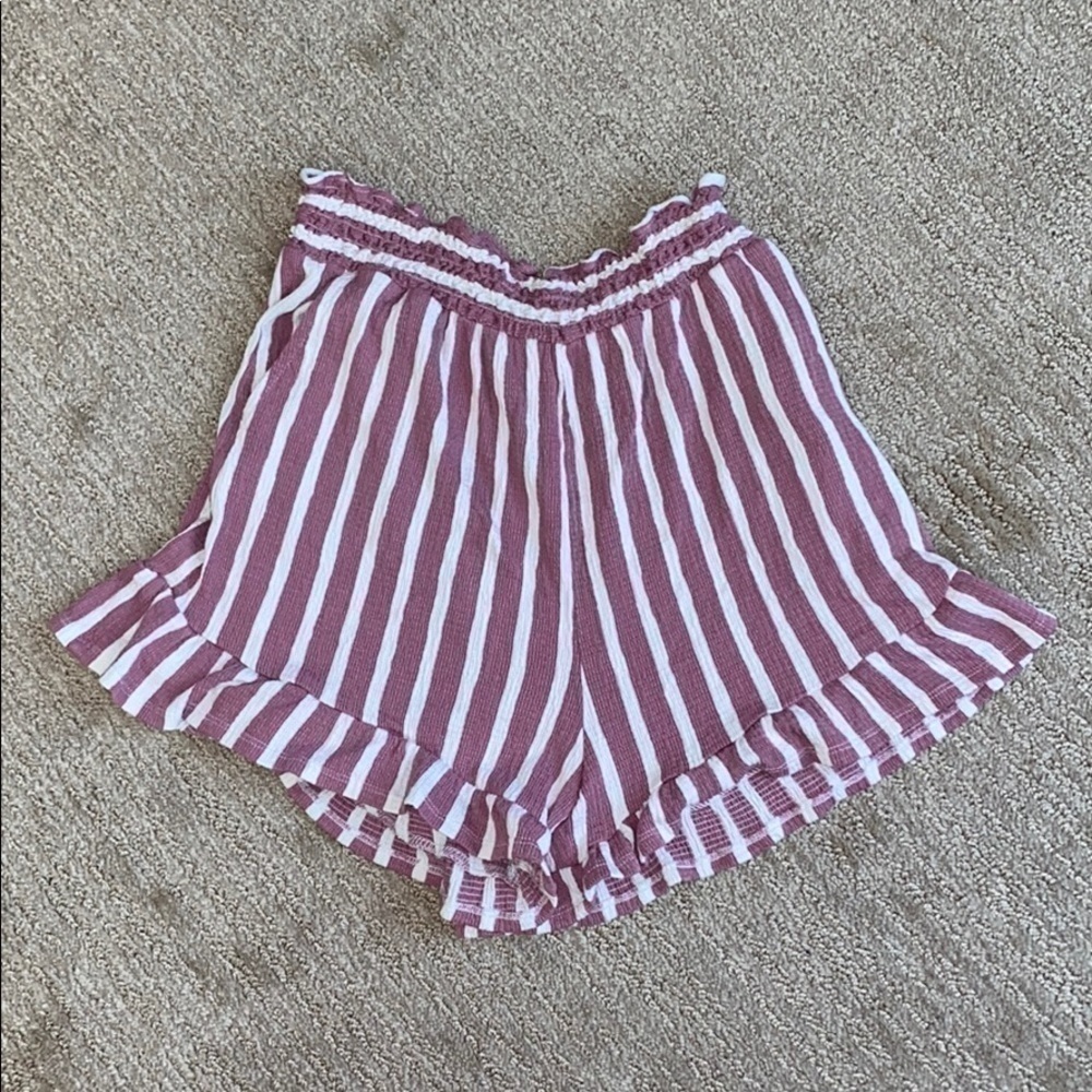 High waisted striped pink & white shorts